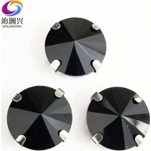 Black round shape Silver bottom AAA Glass Crystal sew on stones,loose claw rhinestones,Diy/Clothing accessories SWR02