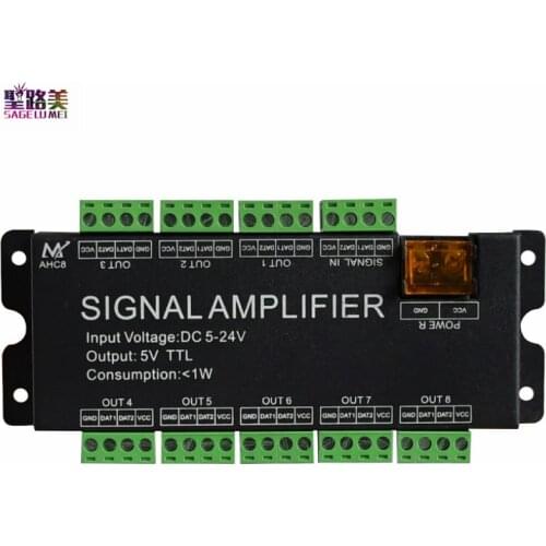DC 5V-24V 8 channel LED Amplifier 12V 8CH Repeater TTL signal Output For Full color IC WS2811/2812B/1903 LED Strip Light Tape
