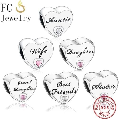 FC Jewelry Fit Original Brand Charm Bracelet 925 Sterling Silver Auntie Dad Mom Love Heart Bead Making Family Kid Berloque Hot
