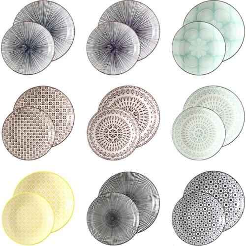 Ceramic Dinner Plate Set Round Shape Porcelain Tableware Rice Bread Butter Dessert Plate Kitchen Supplies 7 Inch + 8 Inch Plate