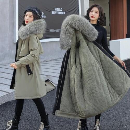 Korean Long Cotton Padded Jacket Womens 2021 Winter New Style School Overcomes Coat Cotton Padded Jacket Womens Waist Is Thin