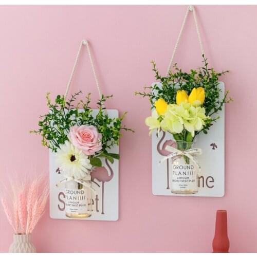 Wall Hanging Vase Fake Flower Home Room Decoration Nordic Ornaments Artificial Plants Decor Flower Pot Modern Creativity Floral