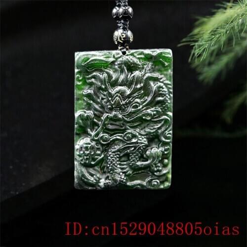 Jade Dragon Phoenix Pendant Necklace Jewellery Charm Fashion Natural Gifts Chinese Black Green Amulet Carved