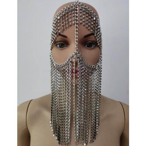 New Fashion RJH010 Silver Chains Heads Layers Silver Rhinestone Custome Head Chains Jewelry Costume Jewelry