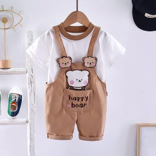 2021 New Summer Infant Clothes Baby Girls Boys Cotton T Shirt Cartoon Causal Overalls Bib Pants 2Psc/Sets Children Kids Suits
