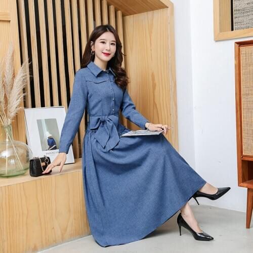 2020 Spring and Autumn New Long-sleeved Cotton and Linen Dress Slim Temperament Mid-length Linen Popular Women French Dress k953