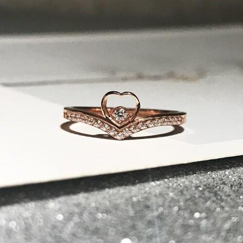 YUN RUO New Arrival Fashion Heart Zircon Ring Rose Gold Woman Gift Titanium Steel Jewelry Top Quality Never Fade Drop Shipping