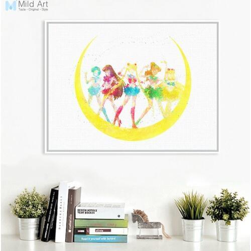 Original Watercolor Sailor Moon Japanese Anime A4 Large Art Print Poster Kawaii Wall Picture Canvas Painting Custom Home Decor