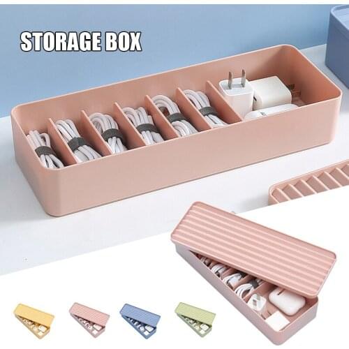 Plastic Charging Cord Storage Box with Lid & 7 Grids Colorful Anti-winding Large Capacity Desktop Charging Cable Holder SDF-SHIP
