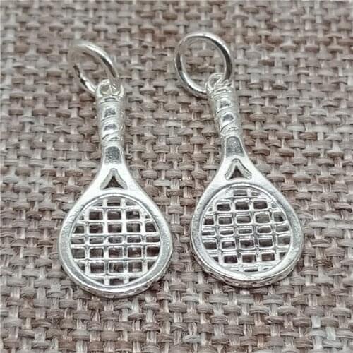 925 Sterling Silver Shiny Tennis Racket Charms for Bracelet Necklace