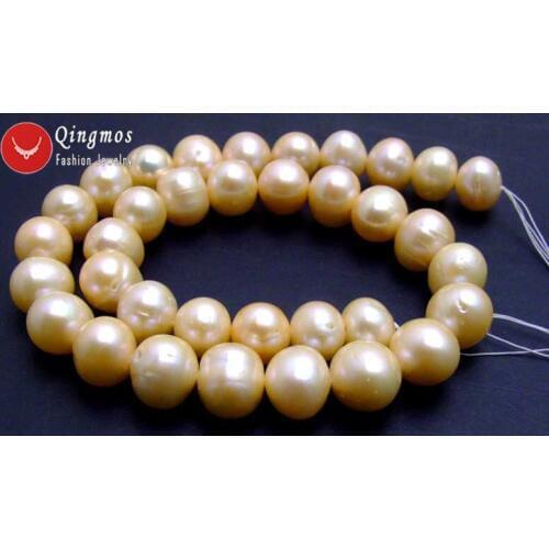Qingmos 12-13mm Pink Pearl Loose Beads for Jewelry Making with Natural Round Freshwater Pearl Beads Strands 14"-los179 Free Ship
