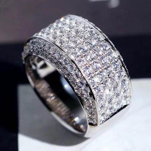 Luxury Micro Pave Rhinestone Iced Out Bling White Gold Color Ring High Quality Crystal Rings for Women Valentines Day Gifts