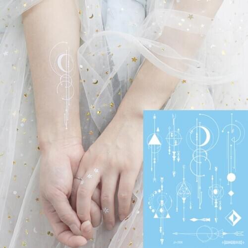 White henna Temporary tattoo stickers Moon circle geometry tattoos hand arm Bracelet anklet waterproof tattoos for women party