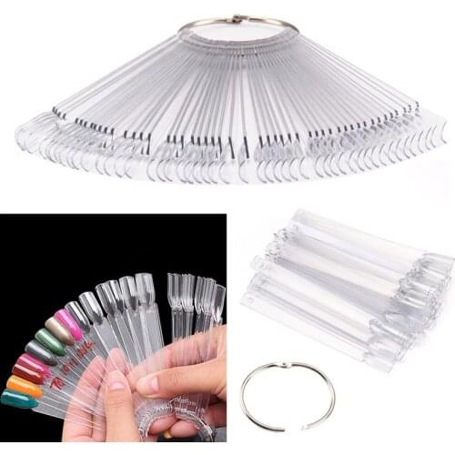 50pcs Nail Art Tips Colour Pop Sticks Display Fan Practice Starter Ring Clear DIY Nail Tip Display Stand Nail Polish Color Chart