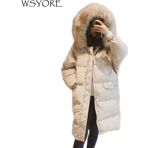 WSYORE Thick Outwear Winter Parkas Mujer New Autumn Women Loose Faux Fur Collar Hooded Long Cotton Jackets and Coats NS456