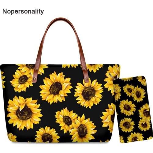 Nopersonality Floral Women Handbags Large Capacity Sunflower Print Top-handle Bags for Women Fashion Beach Tote Bag with Purse