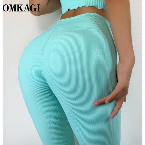 OMKAGI Fitness Legging Women Solid Striped Sport Pants Running Gym Leggins Female Push Up Sportwear yoga Pants Leggings Women