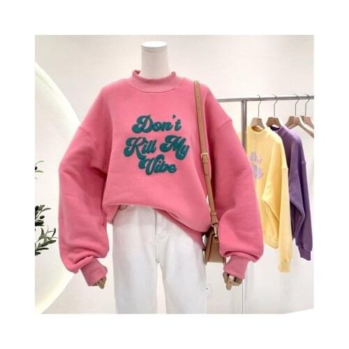 Half High Collar Sweatshirt Harajuku Cute Cartoon Hoodies Letter Embroidery Women Autumn and Winter New Korean Long Sleeve Top