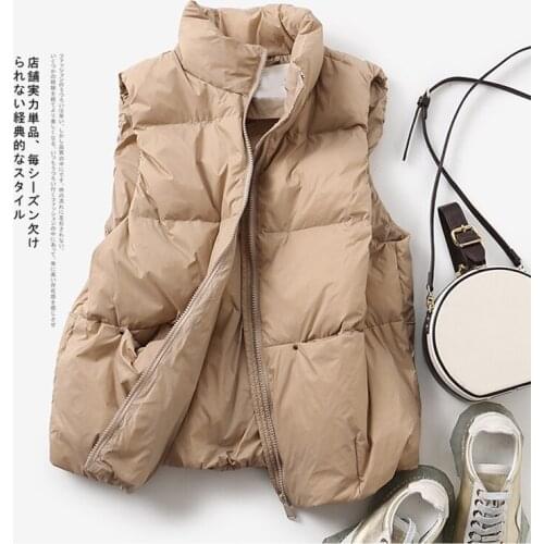 Women Winter Autumn Down Vest Black Stand Collar Gilet Sleeveless Puffer Parkas Female Stand Collar Waistcoat Duck Down Vest