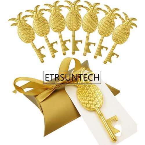 100sets Creative Gold Pillow Candy Box Pineapple Bottle Opener Blank Message Tag Card Ribbon For Birthday Wedding Party Supplies