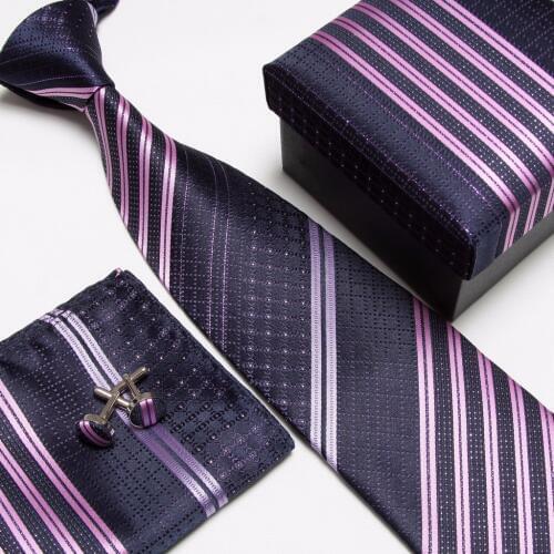 2019 striped neck tie set neckties cufflinks hanky high quality ties cuff links Pocket square snot-rag Handkerchiefs #8