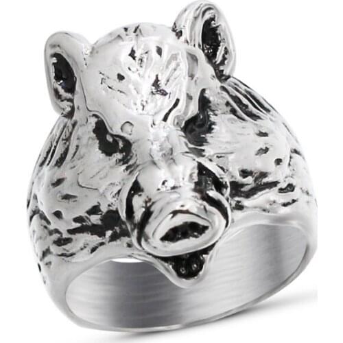 2019 New Store 316L Stainless Steel high quality Pig Men Punk Fashion Hip Hop Mens Wild Boar Ring Male Jewelry Wholesale