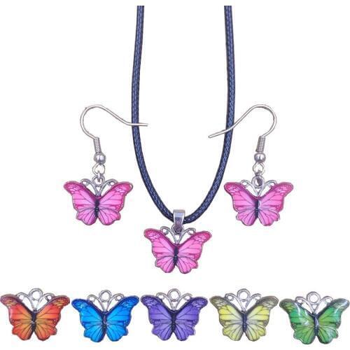 2021 Cute Fashion Sweet 6 Styles Colorful butterfly Jewelry Set Necklace&Earrings Women Female Gift Girl Girlfriend BE013-018