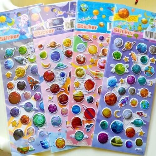 3/5/10 Sheet Space Planets Kids Stickers 3D Puffy Bulk Cartoon Moon Scrapbooking Stickers for Kids Birthday Gift Reward Sticker