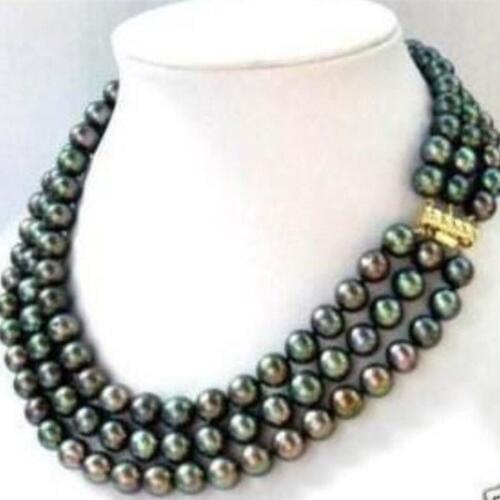 7-8mm natural black pearl freshwater 3 rows cultured necklace round beads diy special design women jewelry 17-19inch MY4328