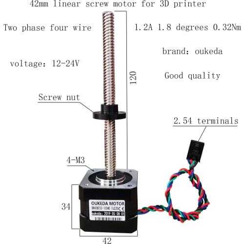 42 screw motor, screw length 120, body 34 0.32Nm, suitable for 3D printer screw motor 12V/24V