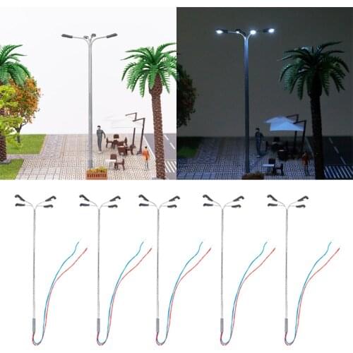 5pcs Model Railway Train Lamp Street Lights HO OO Scale LED Layout 4 Heads