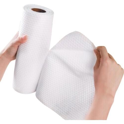 50 Pcs/Roll Disposable Kitchen Microfiber Cleaning Cloth Household Striped No-oil SuperAbsorbent Dishwashing scouring cloth