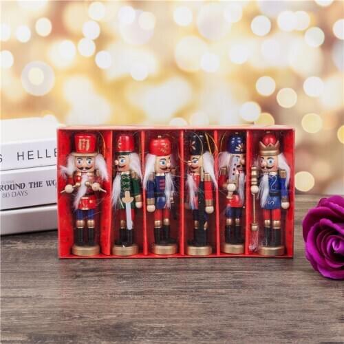 6PCS 2021 New Year Decor Kids Doll 12cm Wooden Nutcracker Soldier Merry Christmas Decoration Pendants Ornaments for Xmas Tree