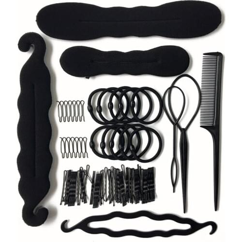 79Pcs/Set Women Hair Accessories Braider Tools Donut Hair Clips Gum Elastic Rubber Bands Hair Ring Hair Styling Makers Hairpins