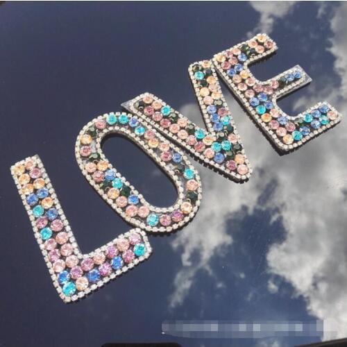 1pcs Rhinestone LOVE letters beaded Embroidery Fabric Applique Patch African Sew Dress Cloth bag shoes Decorate Accessory DIY