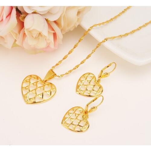 Bangrui Romantic Heart Pendant Necklace chain Earrings sets Jewelry Gold Color Bead Necklaces Sets for Women