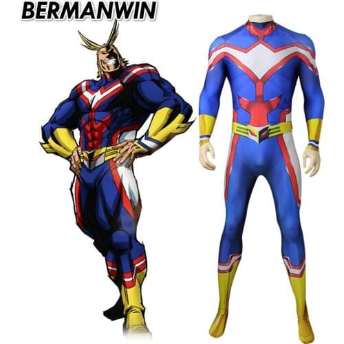 BERMANWIN High Quality My Hero Academia All Might Cosplay Costume Zentai Spandex Blue Bodysuit Jumpsuit Halloween Costume