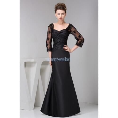 Free shipping 2018 new design brides maid hot long sleeve v-neck pleat black Custom evening gown mother of the bride dresses