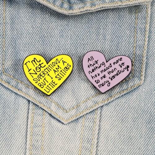 Heart Shaped Brooch Printed Letter Slogan Enamel Pins Creative Pink Yellow Pin Bag Shirt Lapel Badge Couple Friend Metal Jewelry