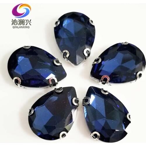 Ink blue DR shape High quality Glass Crystal flatback sew on loose rhinestones with D shape claw,Diy Clothing accessories SWSD22
