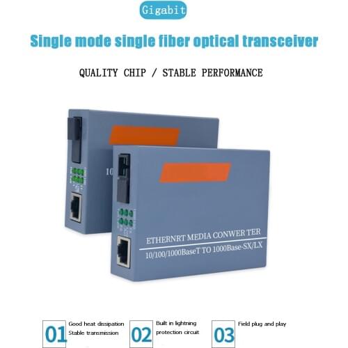 HTB-GS-03 A/B Gigabit Single Mode Fiber Optical Transceiver 10/100/1000Mbps SC Port Media Converter External Power Supply 1 Pair