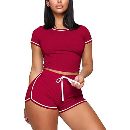Casual Homewear Clothes Set Women Summer 2Pcs Striped Yoga Sets Girls Tees Top+Elastic Waist Fitness Shorts Pjs Clothing Set