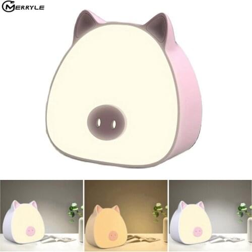 Creative Night Light USB Charging Cartoon Pig Sleeping Lamp for Baby feeding Lighting Decor Ambient Lights No Glare