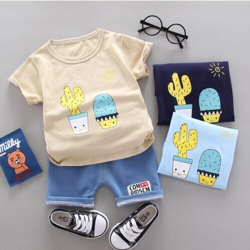 Summer Baby Boys girls Clothing Sets Children 2Pcs/Set Kids clothes Cartoon Cactus print T-shirt+Pants Infant Casual Suits 1-4Y