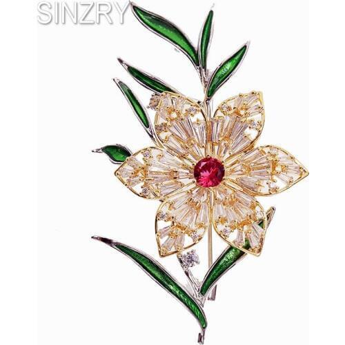 SINZRY trendy CZ brooch jewelry accessory cubic zircon flower Korean stylish brooches pin lady scarf button