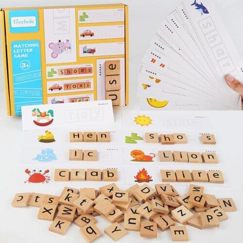 Children English Spelling Alphabet Letter Cards Building Blocks Set English Spelling Cognitive Wooden Toys Baby Early Education