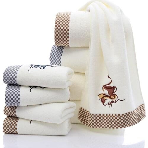 Embroidery Towel Set Pure Cotton Pure Color Sports Soft Printing Beauty Towel Plaid Bath Towel Adult Children Home Bathroom