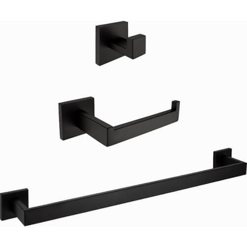 Black color Bath Hardware Sets 304 stainless steel paper holder+robe hook+towel ring 3pcs/set SM01B