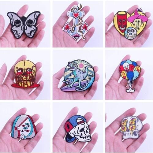 Joker Skull Patches For Clothing Embroidered Patches On Clothes Hip-hop Appliques On Jackets Accessories Badge Ironing Patch DIY