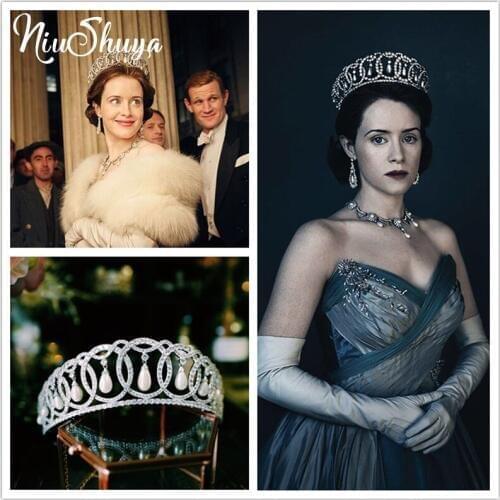 NiuShuya European AAA CZ Tiaras Luxury Pearl Drop Princess Queen Diadem Headpiece Bride Wedding Accessories